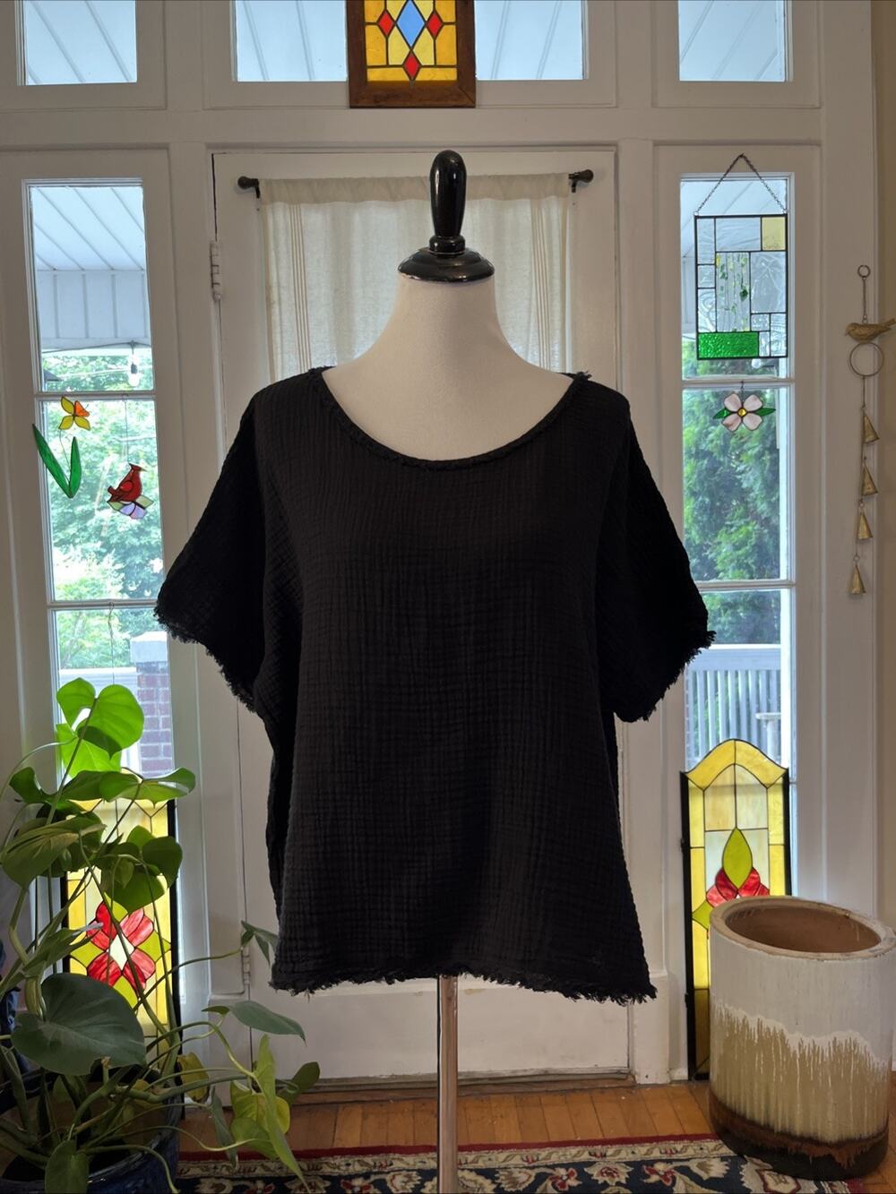 EILEEN‎ FISHER Top 1X 100 % Organic Cotton Crinkle Gauze Round Neck Short Sleeve